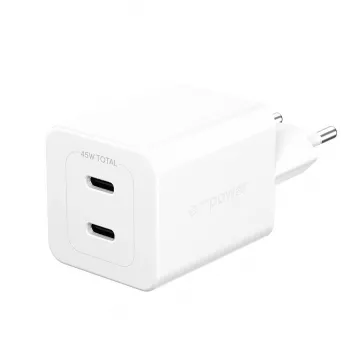 PanzerGlass empower™ by ® Cargador Turbo 45W incl. 2 x USB-C | enchufe EU | blanco plateado