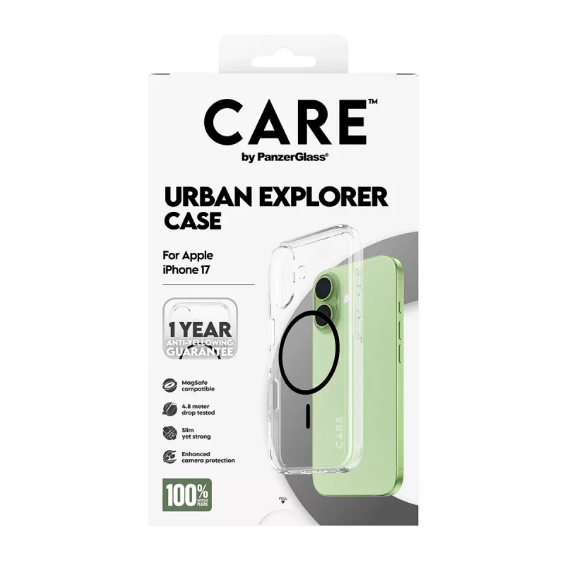 Funda PanzerGlass CARE by Flagship Case transparente Urban Explorer negra MagSafe iPhone 17