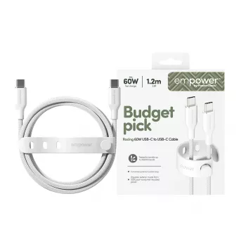 PanzerGlass empower™ by ® Racing cable USB-C a USB-C 60W | USB 2.0 | 1,2 m | blanco plateado