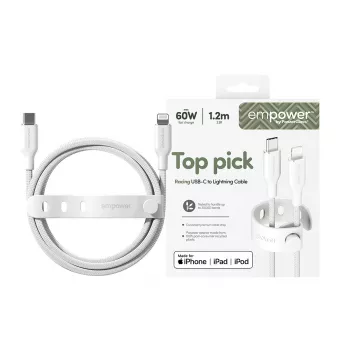 PanzerGlass empower™ by ® Racing cable USB-C a Lightning 60W | USB 2.0 | 1,2 m | blanco plateado