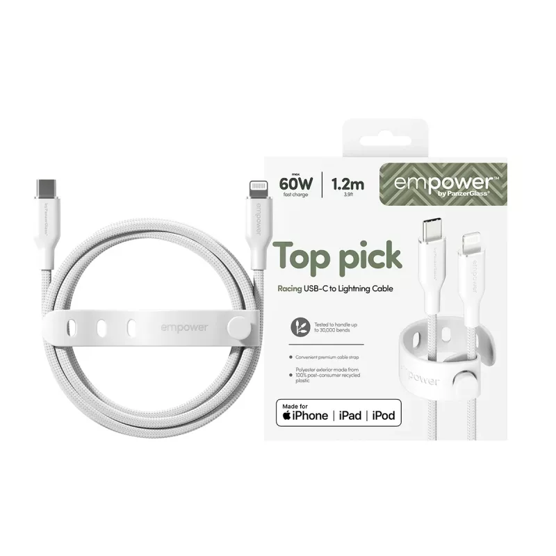 PanzerGlass empower™ by ® Racing cable USB-C a Lightning 60W | USB 2.0 | 1,2 m | blanco plateado
