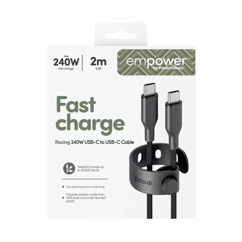 PanzerGlass empower™ by ® Racing cable USB-C a USB-C 240W | USB 2.0 | 2M | Space Black