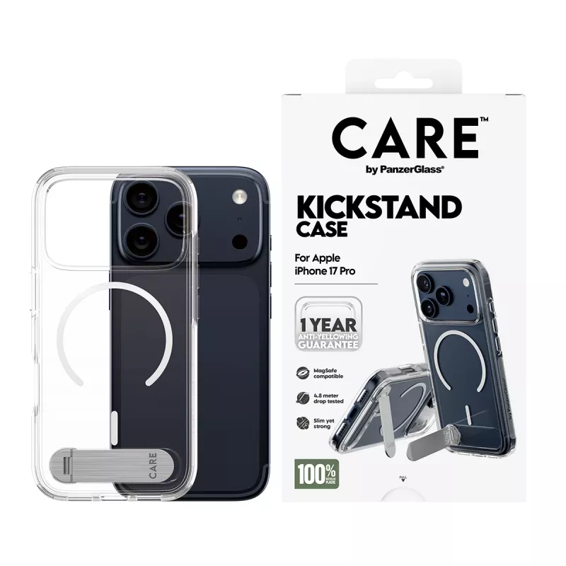 PanzerGlass CARE™ by ® Funda transparente con soporte y MagSafe iPhone 17 Pro