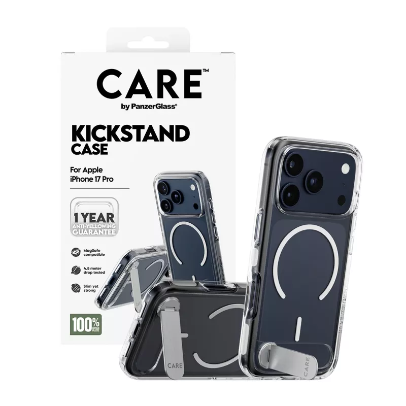 PanzerGlass CARE™ by ® Funda transparente con soporte y MagSafe iPhone 17 Pro