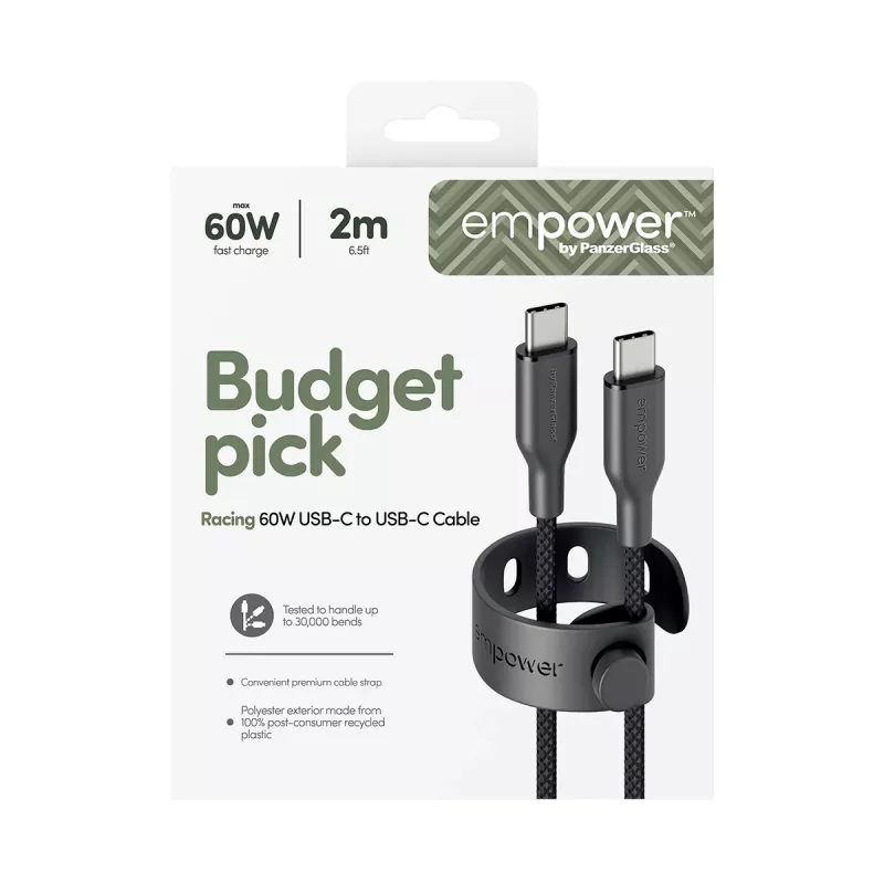 PanzerGlass empower™ by ® Cable Racing 60W USB-C a USB-C | USB 2.0 | 2M | Negro espacial