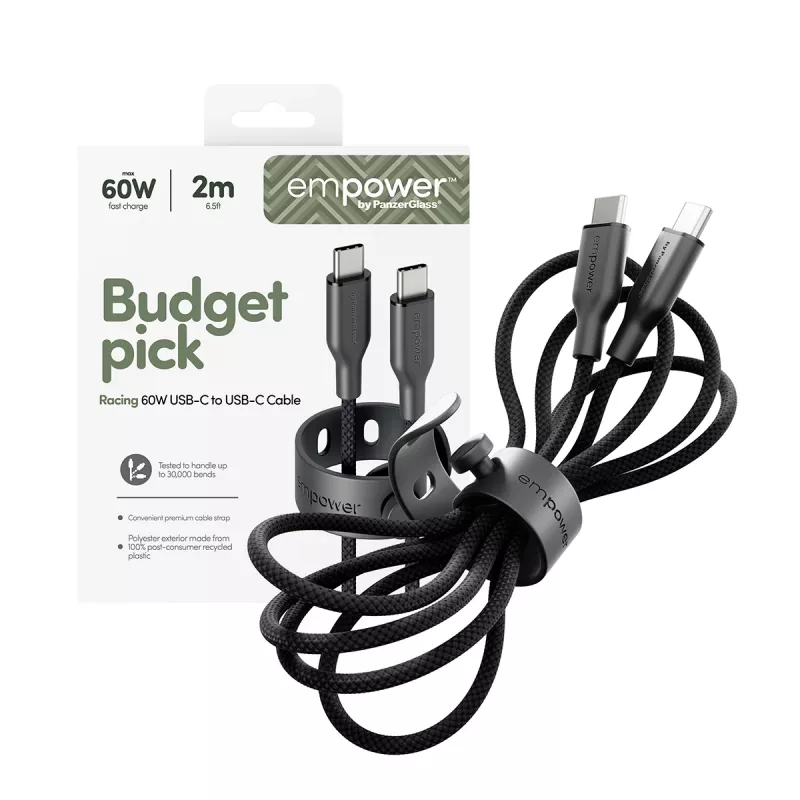 PanzerGlass empower™ by ® Cable Racing 60W USB-C a USB-C | USB 2.0 | 2M | Negro espacial