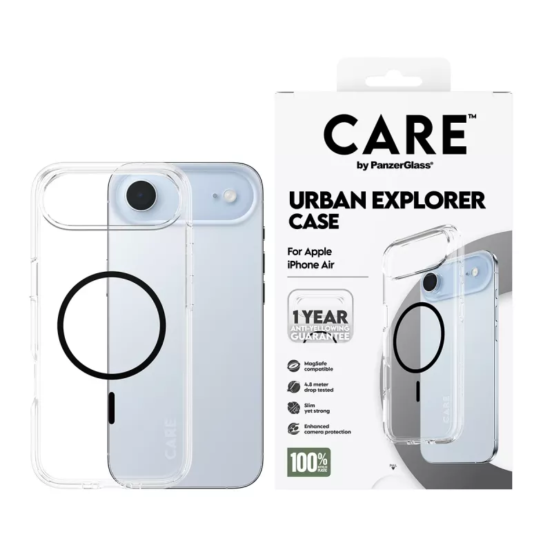 PanzerGlass CARE by Flagship Case funda para iPhone Air, transparente Urban Explorer con MagSafe negro