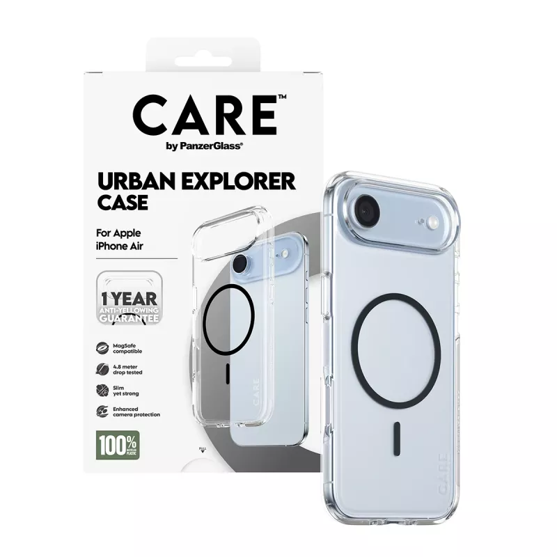 PanzerGlass CARE by Flagship Case funda para iPhone Air, transparente Urban Explorer con MagSafe negro