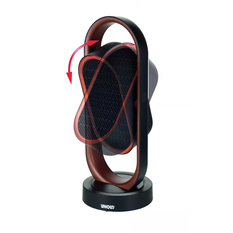 Unold 86535 calefactor cerámico 3D, 1800 W, mando a distancia, oscilación de 80°, inclinación de 45°, temporizador de 8 h, negro/cobre