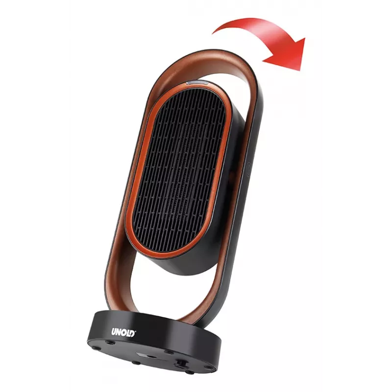 Unold 86535 calefactor cerámico 3D, 1800 W, mando a distancia, oscilación de 80°, inclinación de 45°, temporizador de 8 h, negro/cobre