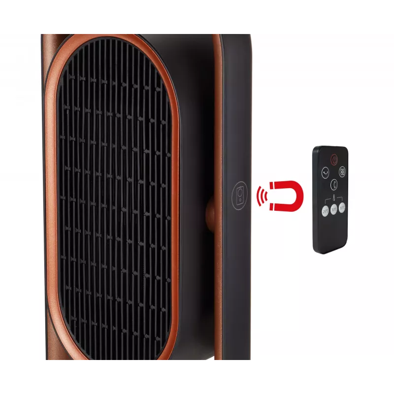 Unold 86535 calefactor cerámico 3D, 1800 W, mando a distancia, oscilación de 80°, inclinación de 45°, temporizador de 8 h, negro/cobre
