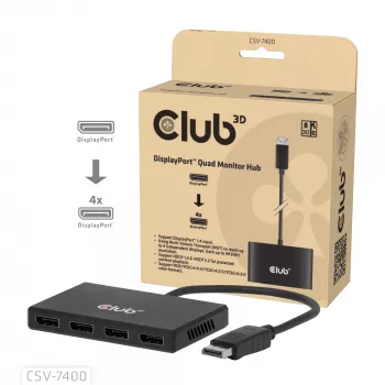 CLUB3D Hub Quad DisplayPort™ – 4 x resolución 4K @ 30Hz, compatibilidad MST