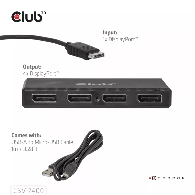 CLUB3D Hub Quad DisplayPort™ – 4 x resolución 4K @ 30Hz, compatibilidad MST