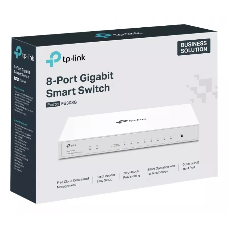 Switch gestionable TP-Link Festa FS308G, 8 puertos Gigabit, L2/L2+, blanco