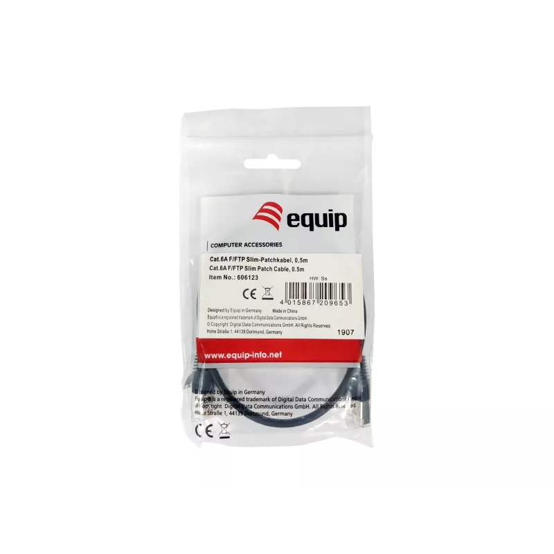 Equip cable de red Cat.6A F/FTP Slim, 0,5 m, negro