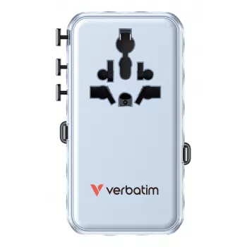 Adaptador de viaje universal Verbatim Charge 'n' Travel 70W 2C retráctil azul