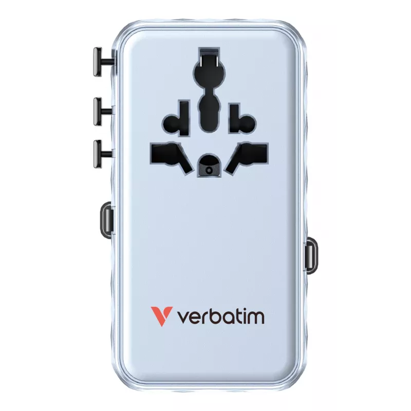 Adaptador de viaje universal Verbatim Charge 'n' Travel 70W 2C retráctil azul