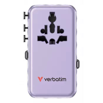 Adaptador de viaje universal Verbatim Charge 'n' Travel 70W 2C retráctil morado