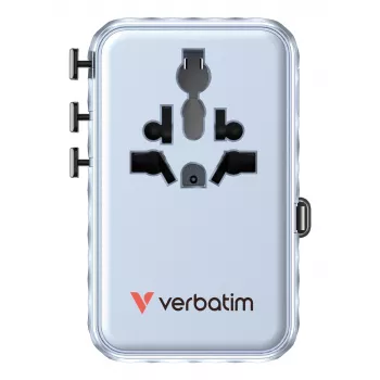Adaptador de viaje universal Verbatim Charge 'n' Travel 100W con cable retráctil azul