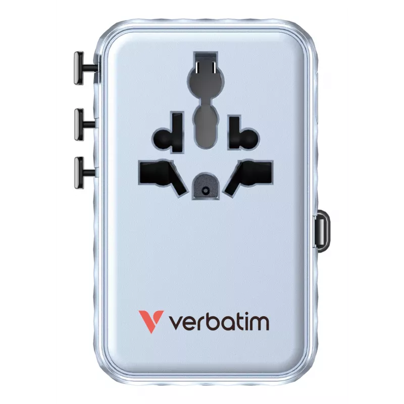 Adaptador de viaje universal Verbatim Charge 'n' Travel 100W con cable retráctil azul