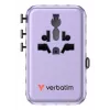 Adaptador de viaje universal Verbatim Charge 'n' Travel 100W con cable retráctil lila