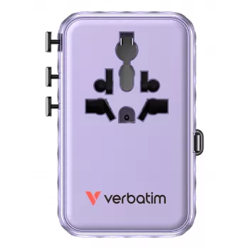 Adaptador de viaje universal Verbatim Charge 'n' Travel 100W con cable retráctil lila