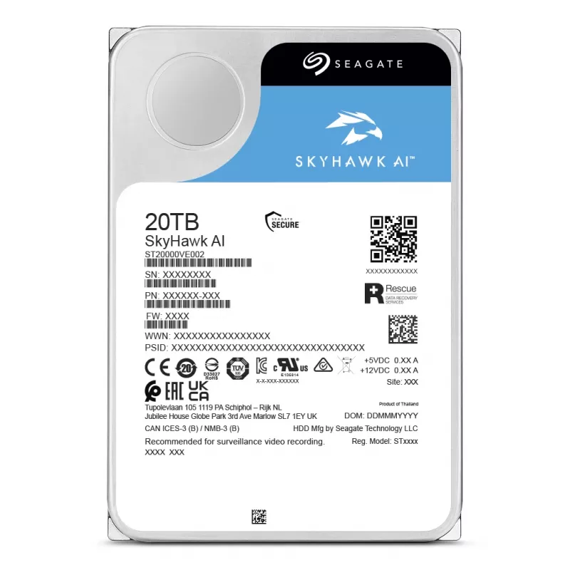 Seagate SkyHawk AI ST20000VE004 disco duro interno 20 TB 7200 RPM 512 MB 3,5 pulgadas Serial ATA III