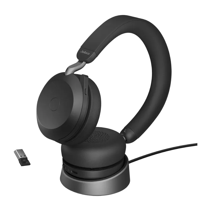 Auriculares Jabra Evolve2 75 USB-A UC con soporte de mesa negro