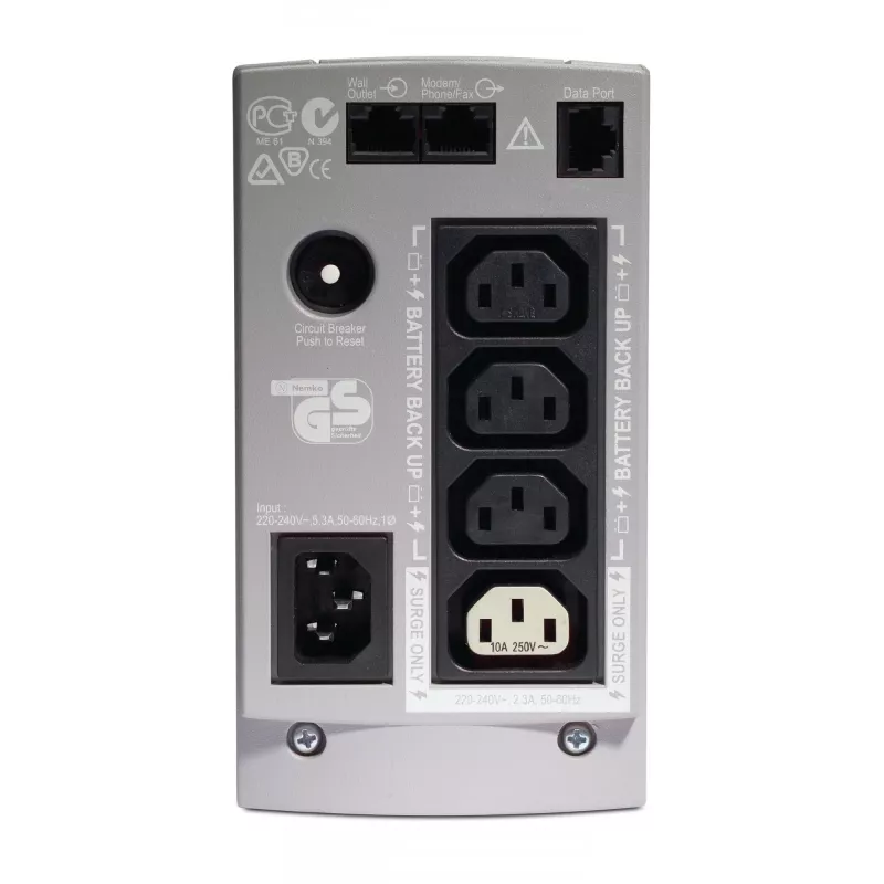 APC Back-UPS, 350VA/210W, Torre, 230V, 4 tomas IEC C13, batería reemplazable por el usuario