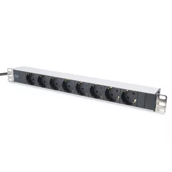 DIGITUS PDU de aluminio 1U, montable en rack potencia nominal: 16A, 4000W, 250VAC 50/60Hz, 8 tomas de seguridad