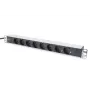 DIGITUS PDU de aluminio 1U, montable en rack potencia nominal: 16A, 4000W, 250VAC 50/60Hz, 8 tomas de seguridad