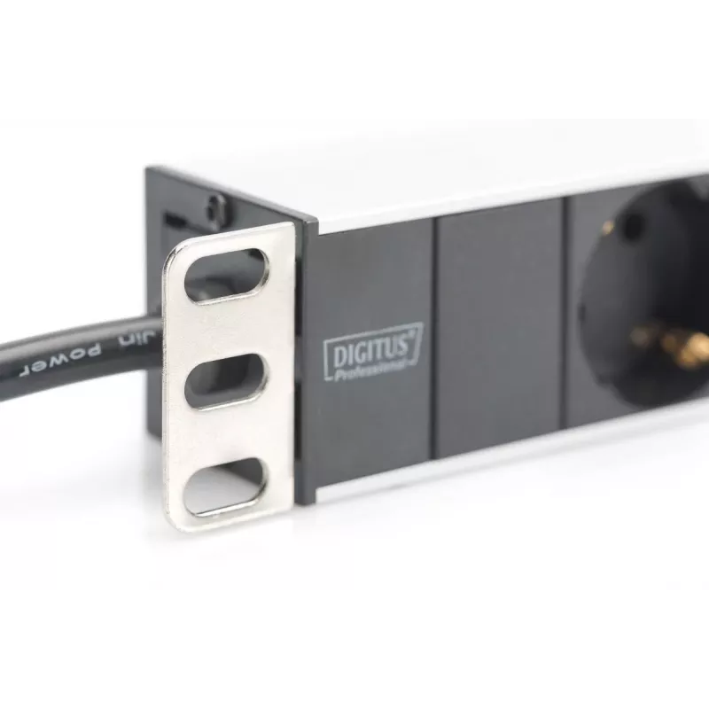 DIGITUS PDU de aluminio 1U, montable en rack potencia nominal: 16A, 4000W, 250VAC 50/60Hz, 8 tomas de seguridad