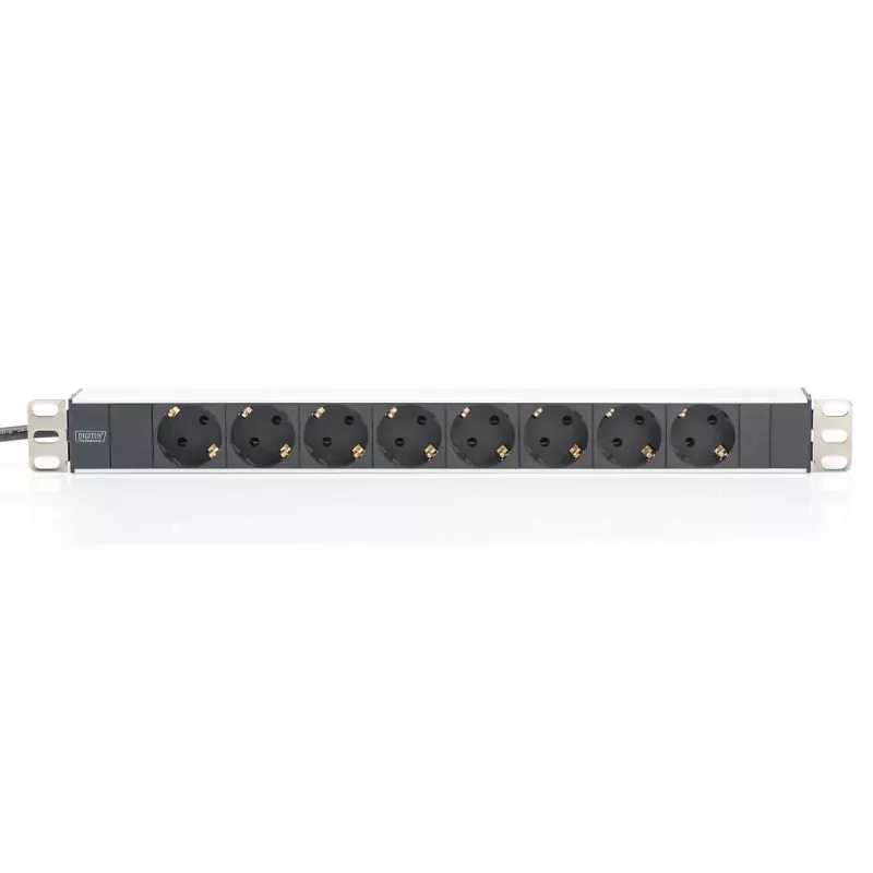 DIGITUS PDU de aluminio 1U, montable en rack potencia nominal: 16A, 4000W, 250VAC 50/60Hz, 8 tomas de seguridad