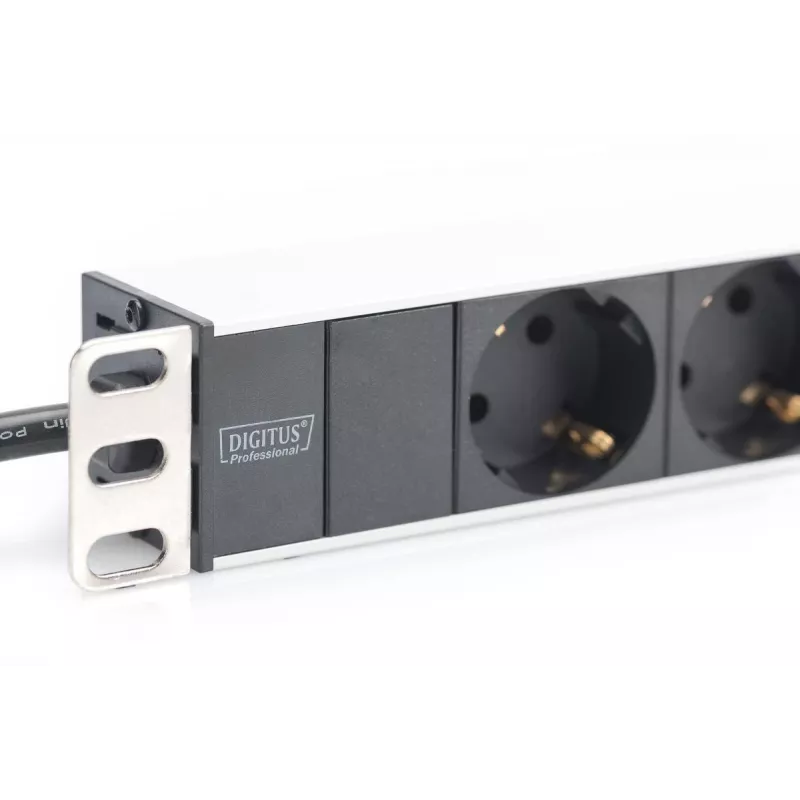 DIGITUS PDU de aluminio 1U, montable en rack potencia nominal: 16A, 4000W, 250VAC 50/60Hz, 8 tomas de seguridad
