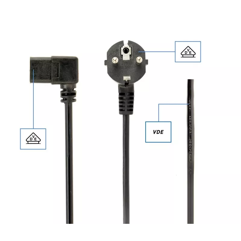 GEMBIRD cable de alimentación (C13 en ángulo), homologado VDE, 2,0 m