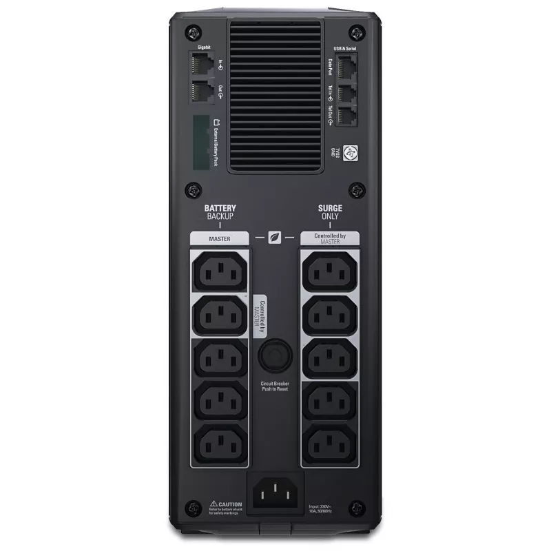 APC Back-UPS Pro, 1500VA/865W, torre, 230V, 10 tomas IEC C13, AVR, LCD, batería reemplazable por el usuario
