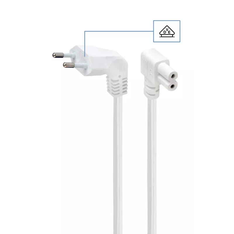 GEMBIRD cable de alimentación (C7) con conectores en ángulo de 90 grados, certificado VDE, 2,5 m, blanco