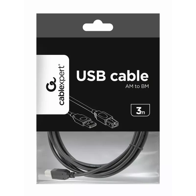 Cable USB 2.0 conector A macho / conector B macho GEMBIRD 3 m (10 ft) – negro / envase a granel (ccp-USB2-ambm-10)