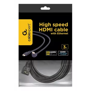 Cable HDMI de alta velocidad con Ethernet GEMBIRD, conector acodado 90 grados hacia arriba, 3 m