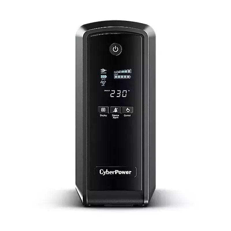 Sistema de alimentación ininterrumpida CYBERPOWER CP900EPFCLCD — 0.9 kVA (540 W), 6 tomas AC, LCD, onda senoidal pura, torre