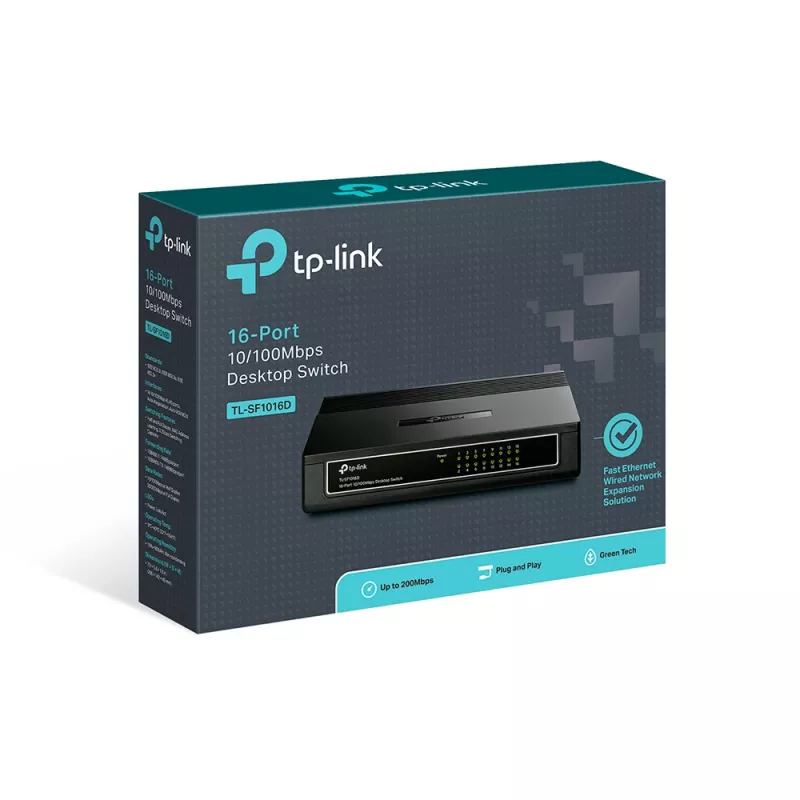 TP-Link Switch de escritorio de 16 puertos 10/100Mbps, no gestionado, Fast Ethernet (10/100), full duplex, montaje en rack, montaje en pared