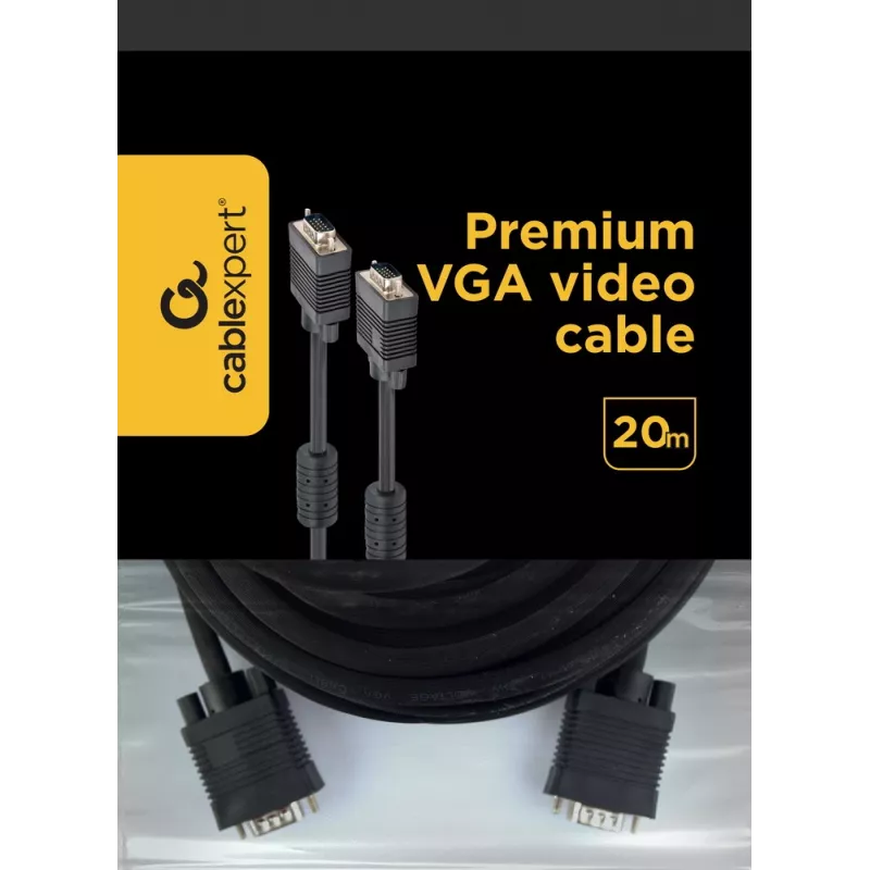 Cable GEMBIRD Premium VGA - HD15M/HD15M - doble apantallado con 2 x núcleo de ferrita 20m - negro