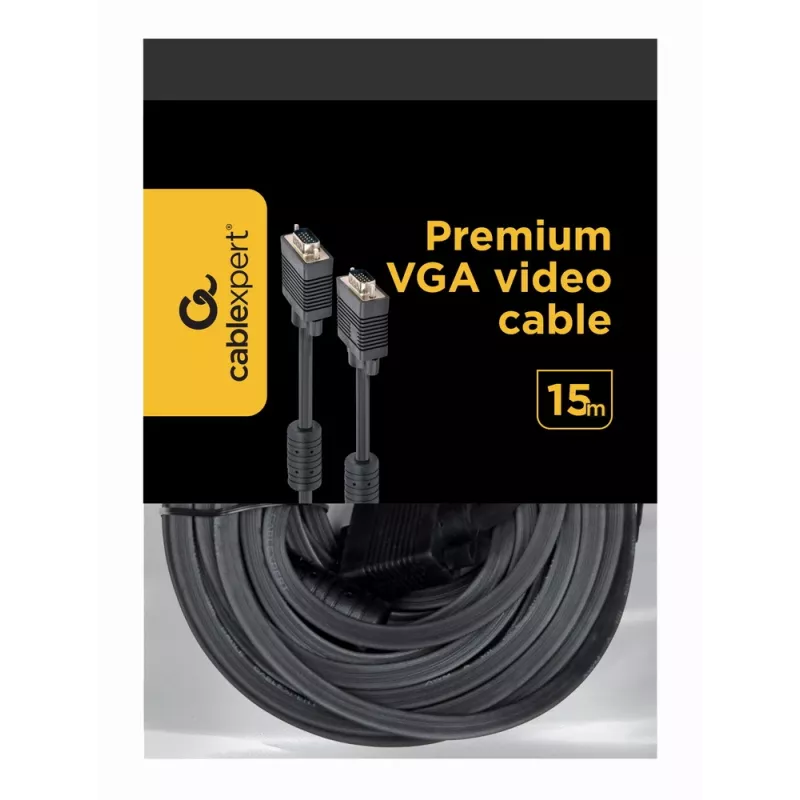Cable GEMBIRD Premium VGA HD15M/HD15M doble apantallado con 2 núcleos de ferrita 15 m – negro