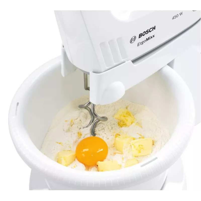 Batidora de mano Bosch MFQ36460 ErgoMixx con vaso y soporte 450 W Blanco