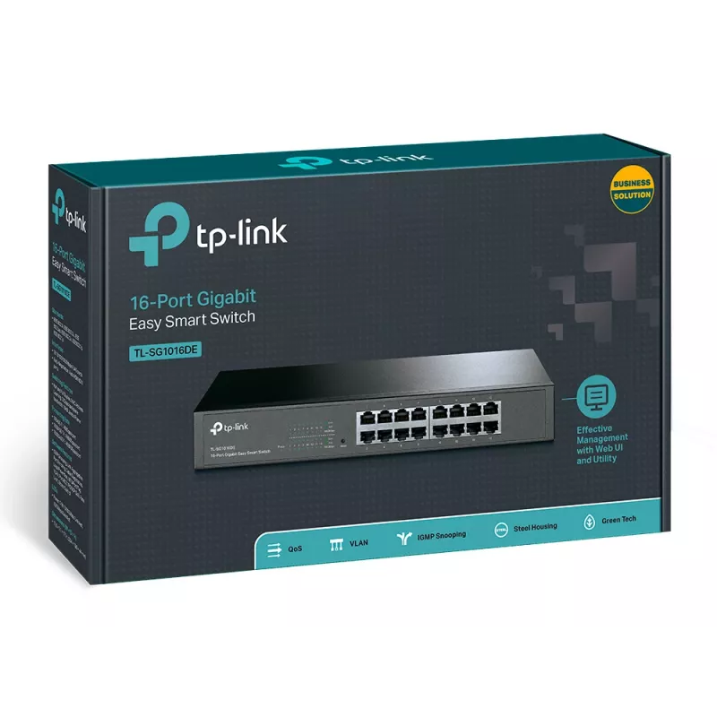 TP-Link Switch de red Gigabit Easy Smart de 16 puertos, gestionado, L2, Gigabit Ethernet (10/100/1000), montaje en rack, 1U