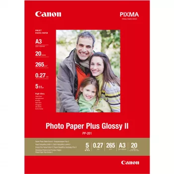 Canon PP-201 Glossy II Photo Paper Plus A3 - 20 hojas, alto brillo, 260 g/m², A3, 20 hojas, 270 µm, Canon Lucia, ChromaLife100+