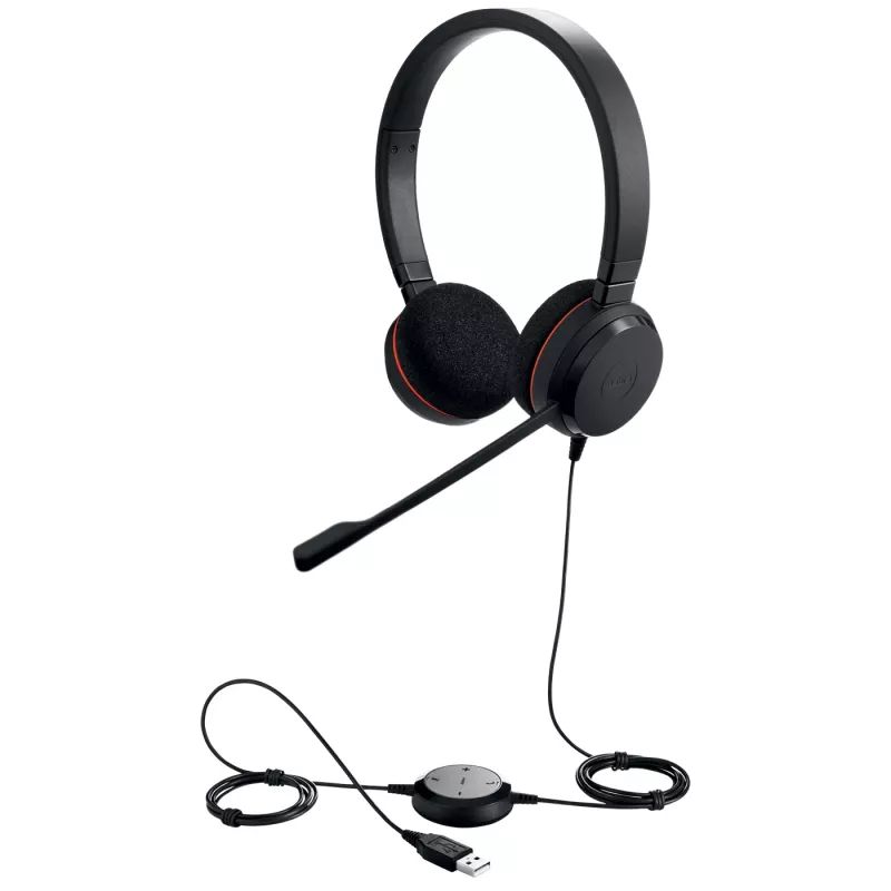 Jabra Evolve 20 MS estéreo, con cable, oficina/call center, 150 - 7000 Hz, 171 g, auriculares, negro