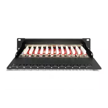 DIGITUS DN-91612S panel de parcheo de 10 pulgadas, 12 puertos, Cat6 Clase E apantallado, 1U, negro RAL 9005