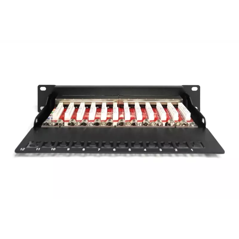 DIGITUS DN-91612S panel de parcheo de 10 pulgadas, 12 puertos, Cat6 Clase E apantallado, 1U, negro RAL 9005