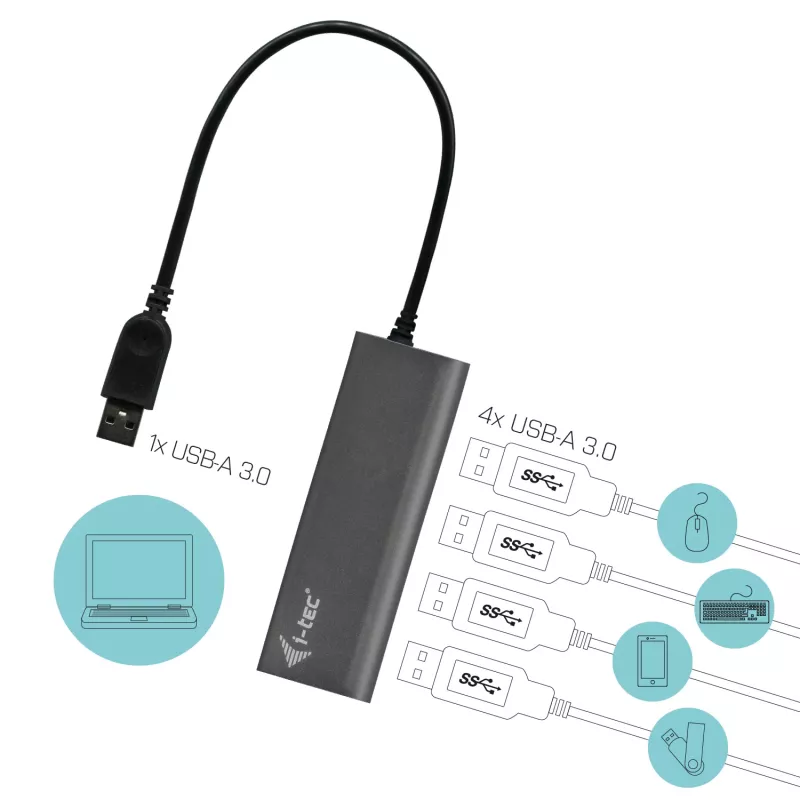 Hub USB i-tec Metal Superspeed USB 3.0 hub de 4 puertos 5000 Mbit/s gris